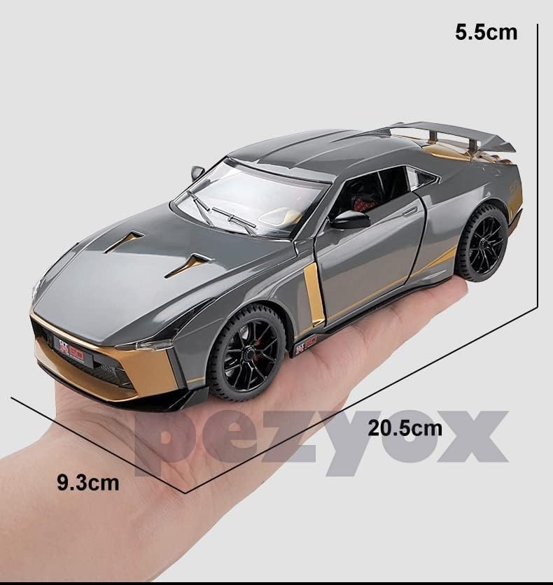 Image of Diecast GT R-50Toy Car 1:24 Scale Model,Pull Back Vehicles Alloy Simulation Supercar with Lights and Sound Also for Car Dashboard,Kids,Adult (Grey)