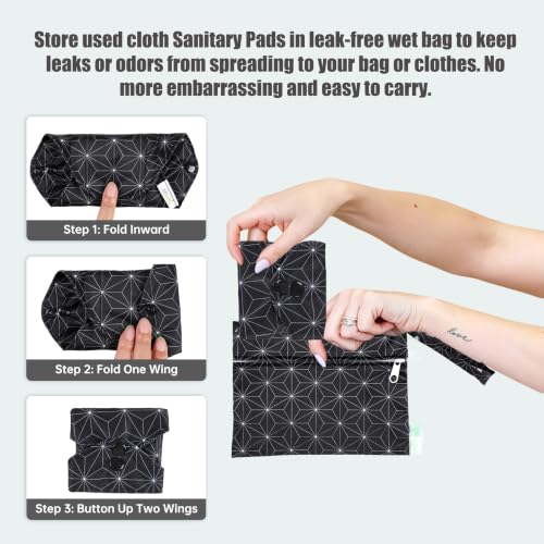 Image of wegreeco Reusable Menstrual Pads, Incontinence Sanitary Period Cloth Pads for Women, Reusable Washable Feminine Panty Liners Heavy Flow, Charcoal, 5 Pack,1 Cloth Wet Bag (Small, Black Asanoha Pattern)