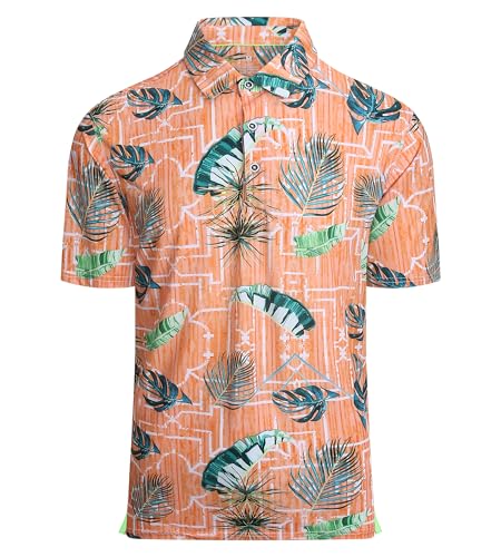 Alex Vando Mens Hawaiian Golf Shirt Moisture Wicking Digital Print Golf Shirts for Men