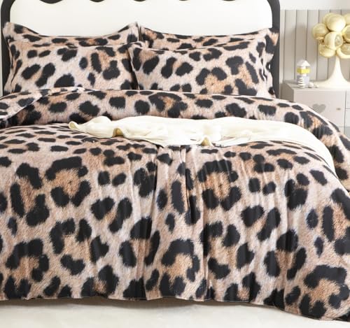 SDY 7PCS Leopard Comforter Set Queen, Soft Cheetah Comforter Set Queen for Kids, Toddler, Girls, Boys,Ultra-Realistic Fluffy Look Leopard Print Bedding