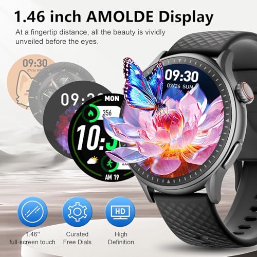 Image of Smart Watch for Men Women, 1.46'' AMOLED Ultra-HD Screen Fitness Tracker with Heart Rate /Sleep /SpO2 Monitor, Answer /Make Call, 3ATM Waterproof Smartwatch for iPhone /Samsung /Android, 110+ Sport Modes
