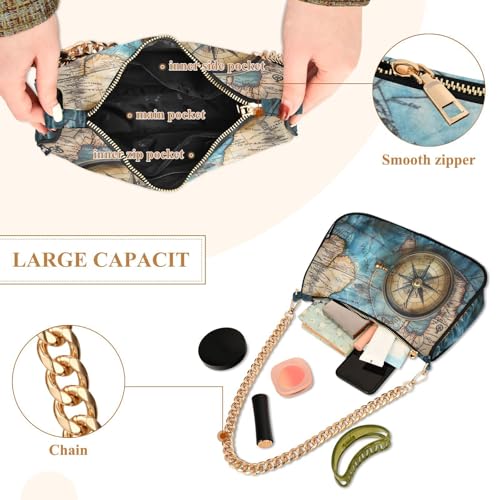 Vintage World Maps Shoulder Bag for Women, Handbag with Chain Strap, Soft Purse Tote Bag for Ladies4