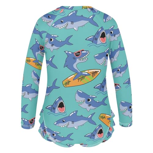 QUGRL Long Sleeve One Piece Ruffle Swimsuit for Girls Size 5-6 Seamless Pattern with Shark Girl Rashguard Shirt Bathing Suit with UPF 50+ Sun Protection3