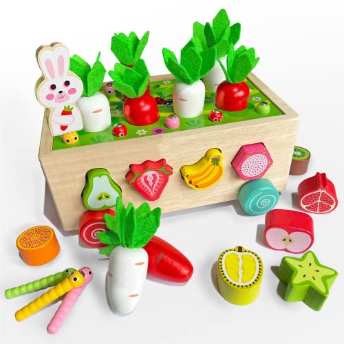 BirdWing Möhren Steckspiel für Kleinkinder, Karotten Steckspiel Holz, Montessori Karottenspiel Baby, Karotten Ernten Spiel ab 2 Jahren, Lustiges Gemüse Ernten Spielzeug, Montessori Sortierspiel Cover