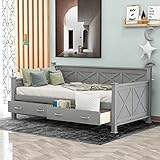 Modern and Rustic Casual Style Daybed, Twin Size Daybed with 2 Large Drawers, Wooden Daybed with...
