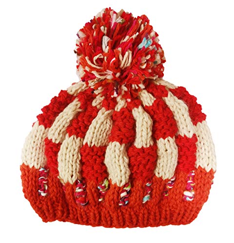 BIBITIME Handmade Knitted Multicolored Beret Hat Women Lady Beanie Hat Warm Cap (Adult, BeigeRedOrange)