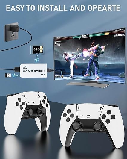 PICSTAR Ultra HD 4K Plug & Play Game Stick | 20,000+ Built-in Retro Games | 23 Emulators | 64GB Card Included | Dual Wireless Controllers | HDMI Output Video Game Console for TV 1