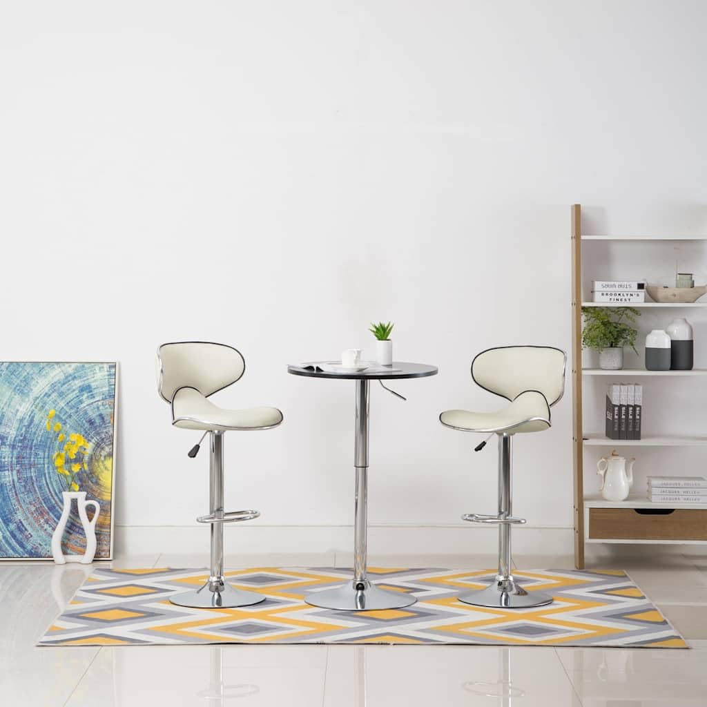 Sillas de bar 2 piezas Cuero Piel Crema Ajustable Girar