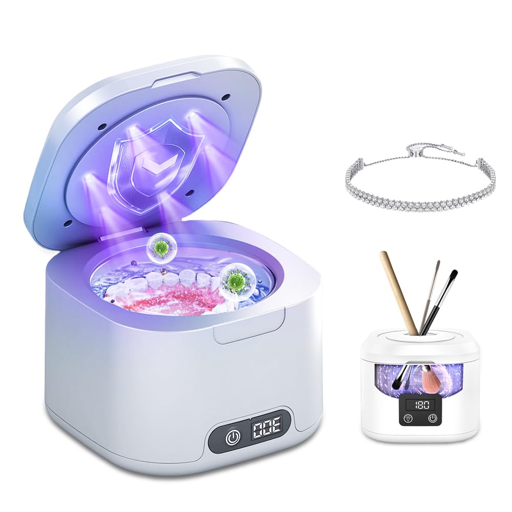 Dispositivo per la pulizia ad ultrasuoni, 50000 Hz, con 6 luci UV e 4 modalità, 340 ml, pulitore ad ultrasuoni, per protesi, per la pulizia a ultrasuoni, per la pulizia a ultrasuoni, per la testa
