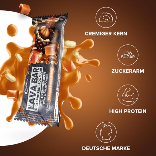 IronMaxx Lava Protein Bar - Caramel Fudge Brownie - 18x40g | High Protein Riegel mit cremigem Kern & Erdnuss-Karamell-Topping | Zuckerarm & ohne Palmöl 2