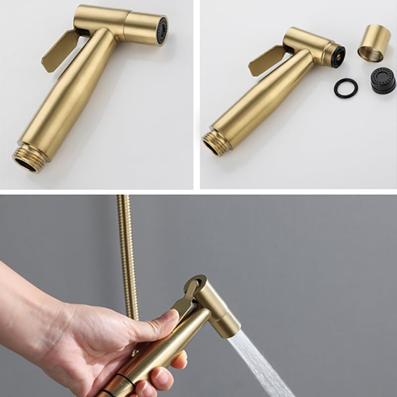 2 Pieces Bidet Toilet Sprayer Head Stainless Steel Handheld Bidet Sprayer Cloth Bathroom Diaper Sprayer for Kitchen and Toilet Cleaning Golden
