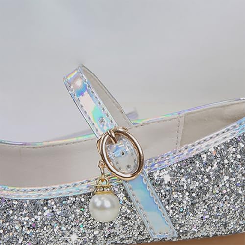 Flower Girls Dress Shoes Toddler Kids Wedding Heel Mary Jane Shoes Glitter Flat Shoes Girls Sandals Youth (White, 2.5 Big Kids)3