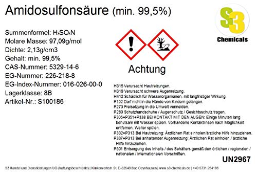 Preisvergleich Produktbild S3 Chemicals Amidosulfonsäure (min. 99,5%) Gebindegröße 5kg