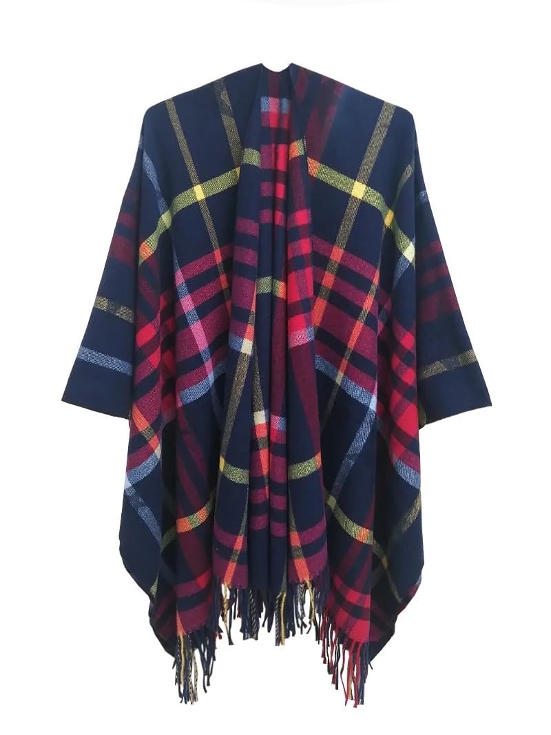 GMGQJST Shawl For Women Imitation Cashmere Women Spring Autumn Double sided Plaid Split Shawl Warm Street Poncho Lady Capes White Cloaks(4)