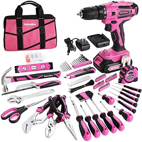 ValueMax Home Tool Kit with Drill, 238-Pieces Pink Tool Set with 20V Cordless Lithium-ion Drill, Power Tool Set with Wide Mouth Open Storage Bag, Basic Drill Sets Combo Kit for DIY and Daily Repair Cover