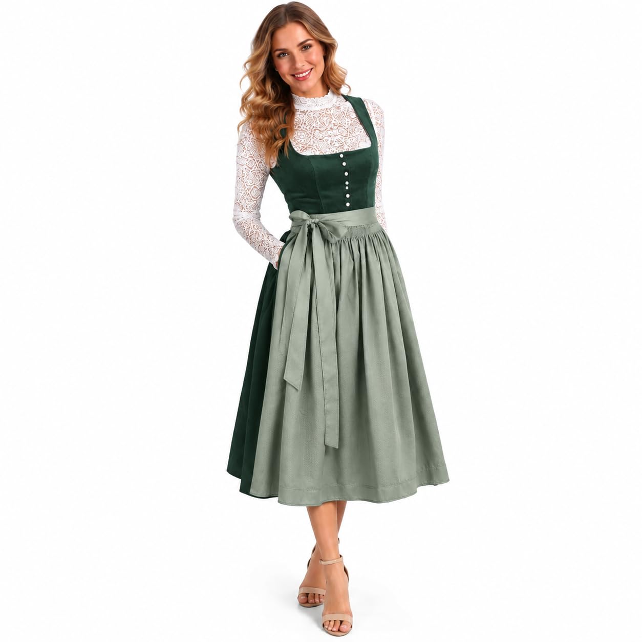 Generisch Dirndl Damen – Trachtenkleid für Oktoberfest mit Schürze, Wiesn Outfit,ohne Bluse