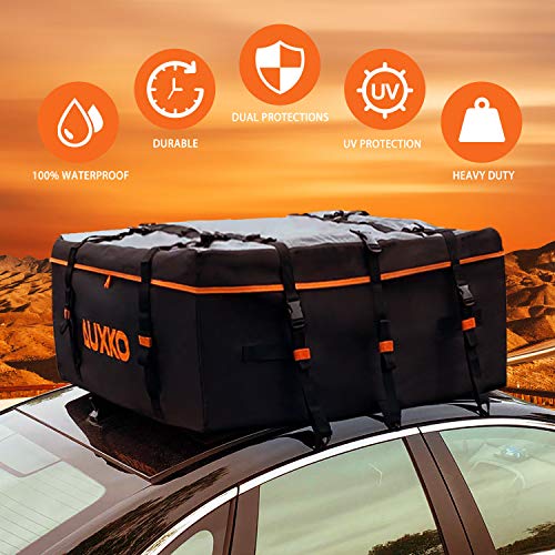 Auxko Car Roof Bag, 19.5 Cubic Feet Truck Pickup Rooftop Cargo Carrier 100% Waterproof Fits All Vehicle with/Without Rack, Includes 6 Door Hooks | Anti-Slip Mat | Lock | 1 Storage Bag