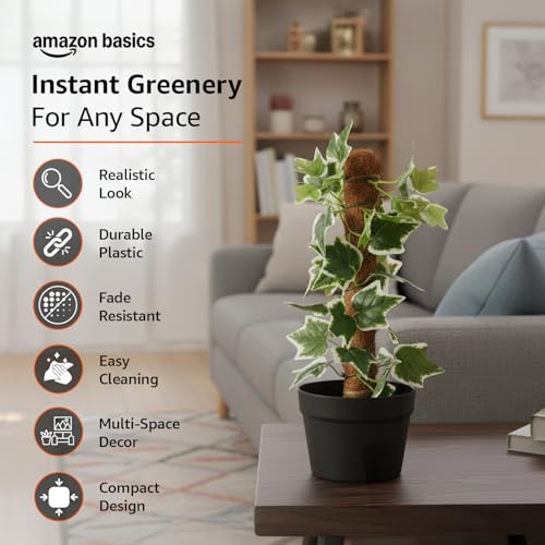 Image of amazon basics Artificial Ivy Creepers in Black Plastic Pot | Realistic 45 cm Faux Greenery | Durable Plastic | Stylish & Compact | Zero Maintenance | Indoor, Outdoor, Home & Office Decor