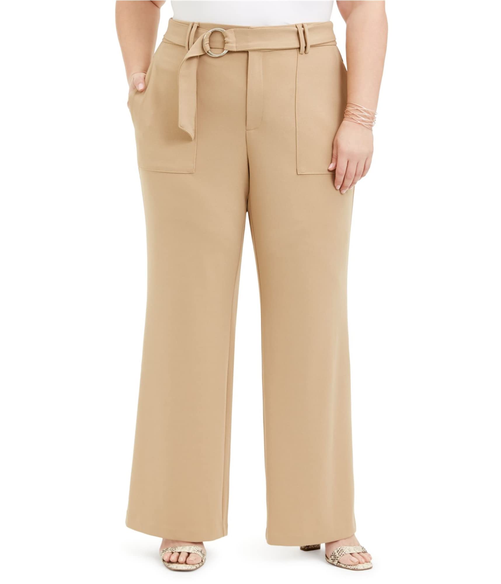 I-N-C Womens Utility Pocket Belted Casual Wide Leg Pants Brown 16W