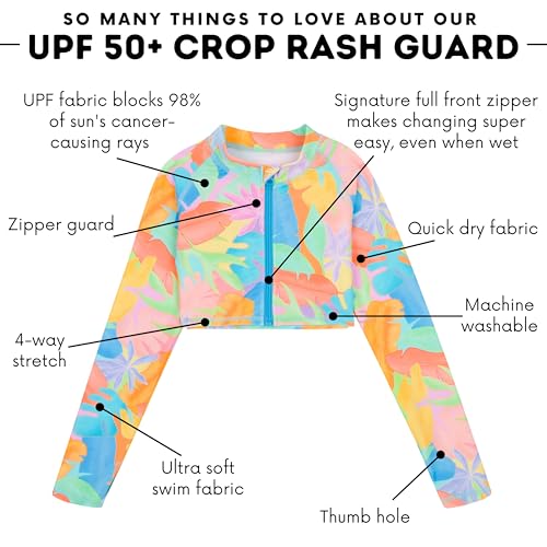 Image of SwimZip Girls' Long Sleeve Zipper Crop Top Rash Guard UPF 50+ Sun Protection