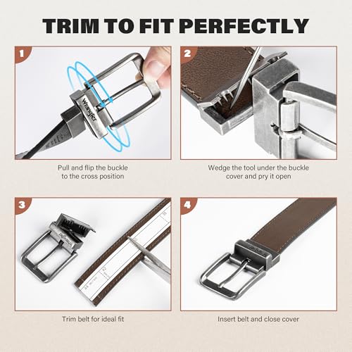 Wrangler Mens Reversible Leather Belt, Brown Black Casual Dress Belt One Size, Cut For Fit3