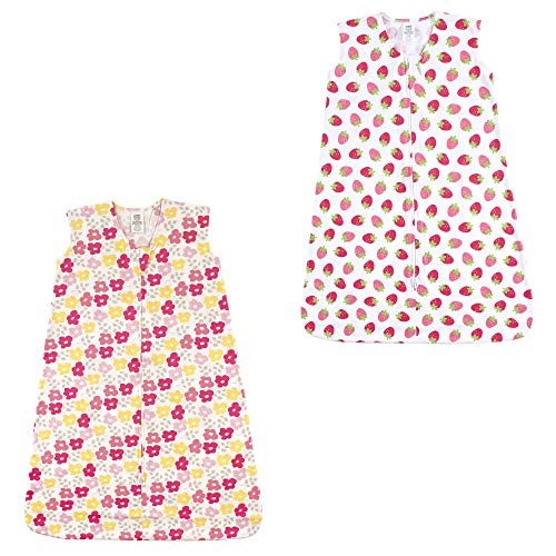 Image of Luvable Friends Unisex Baby Sleeveless Jersey Cotton Sleeping Bag, Sack, Blanket, Flowers Strawberry 2-Pack, 18-24 Months