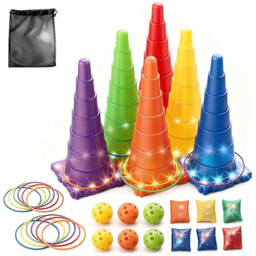 Ysityum Kinderparty Wurfspiele Ringwurfspiel,Abwechslungsreiches Gameplay,Outdoor Spiele，Throwing Games - Ring Toss Game, Cone & Sandbags,Wurfspiele Gartenspiele.