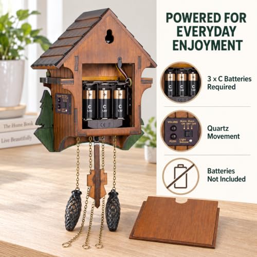Handmade Wooden Cuckoo Clock, Quartz Wall Clock, Gift for Family - Image 4