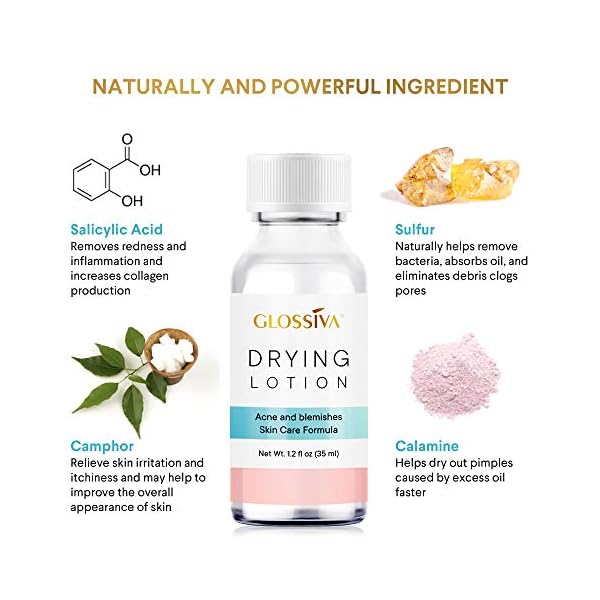 Glossiva-Drying-Lotion-Acne-Spot-Treatment-Dries-Out-Pimples-Blemishes-Zits-and-Clogged-Pores-Overnight-Solution-Powerful-Ingredients-123-Fl-Oz Glossiva Drying Lotion â Acne Spot Treatment, Blemish & Pimple Drying Solution with Overnight Results â 1.23 Fl Oz