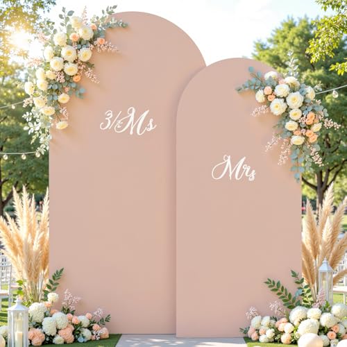 Image of Nude Photo Arch Backdrop Cover Set of 2 Spandex 7.2 and 6ft Arch Covers Stretchy Backdrop Party Arch Stand Covers for Birthday Party Baby Shower Wedding Bridal Shower Banquet Background Decorations
