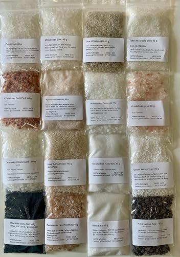 Salz Set 16 tlg, Hawaii Salt Art, Kala Namak, Kristallsalz, Totes Meersalz, Halt, Bolivianisches...