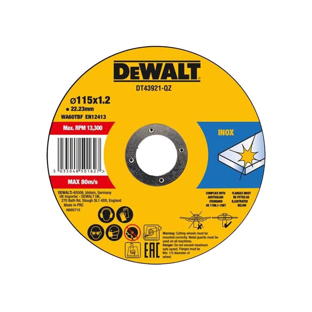 DEW DT43921-QZ DEWDT43921QZ-TB DT43921 Metal Cut Off Disc 115 x 1,2 x 22,23 mm (opakowanie 10), czarny/żółty