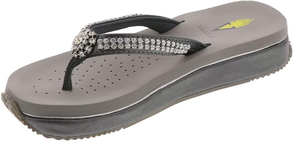 VOLATILE Women's Sol Slip-On Thong Wedge Sandal, Steel, 7M