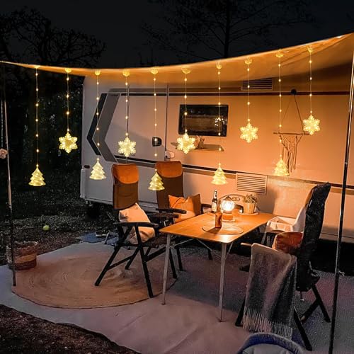 BLOOMWIN Christmas Window Lights Indoor - 2M 160 LED Christmas Window Decorations, Snowflake Curtain Hanging Fairy String Icicle Lights for Xmas Noel Bedroom Holiday Home Outdoor, Warm White USB - image 7