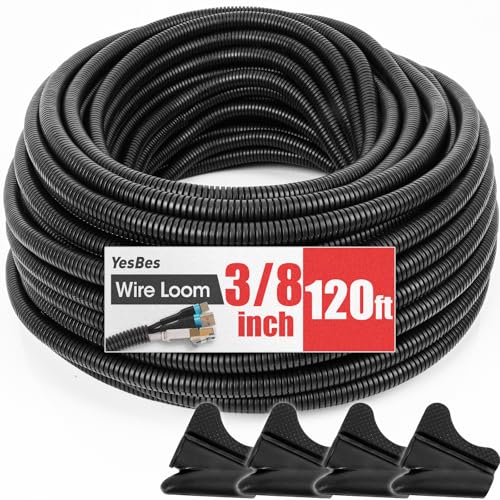 120 FT Wire Loom 3/8 Inch, Split Wire Loom Tubing Wire Conduit, Wire Protector Tubing &ndash; Black
