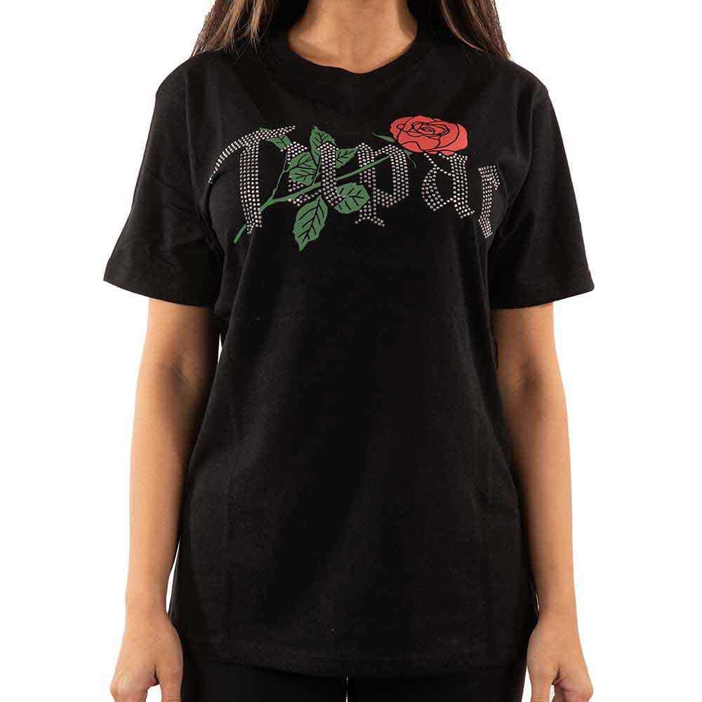 Tupac T Shirt 2PAC Diamante Rose Logo Official Unisex Black XL