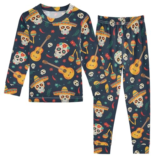 Pajama Sets Long Sleeve Day Of The Dead Pattern Skull Soft Comfy Sleepwear 2 Piece PJS 3-8T