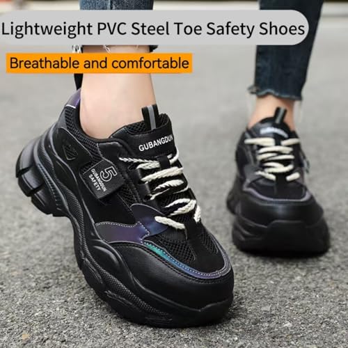 Women's Lightweight PVC Steel Toe Safety Shoes Lace-Up Breathable Chunky Sneakers2