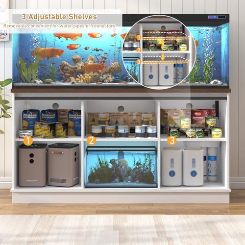 Image of Hlivelood Farmhouse 75-120 Gallon Fish Tank Stand with Power Outlet, Aquarium Stand w /Cabinet&Sliding Barn Door, Heavy Duty Reptile Tank Stand for Fish /Turtle /Reptile Terrarium, 1000LB Capacity, White