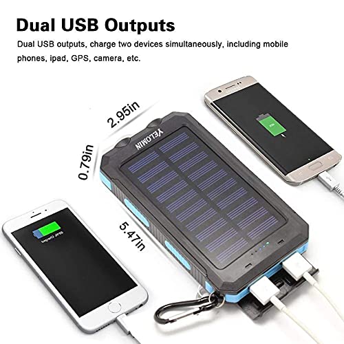 Solar Power Bank, Yelomin 20000Mah Portable Outdoor Solar Charger, Camping Waterproof Backup Battery Pack With Dual Usb 5V Outputs/Led Flashlights And Compass For Cellphones, Perfect For Hiking Travel #TOP4