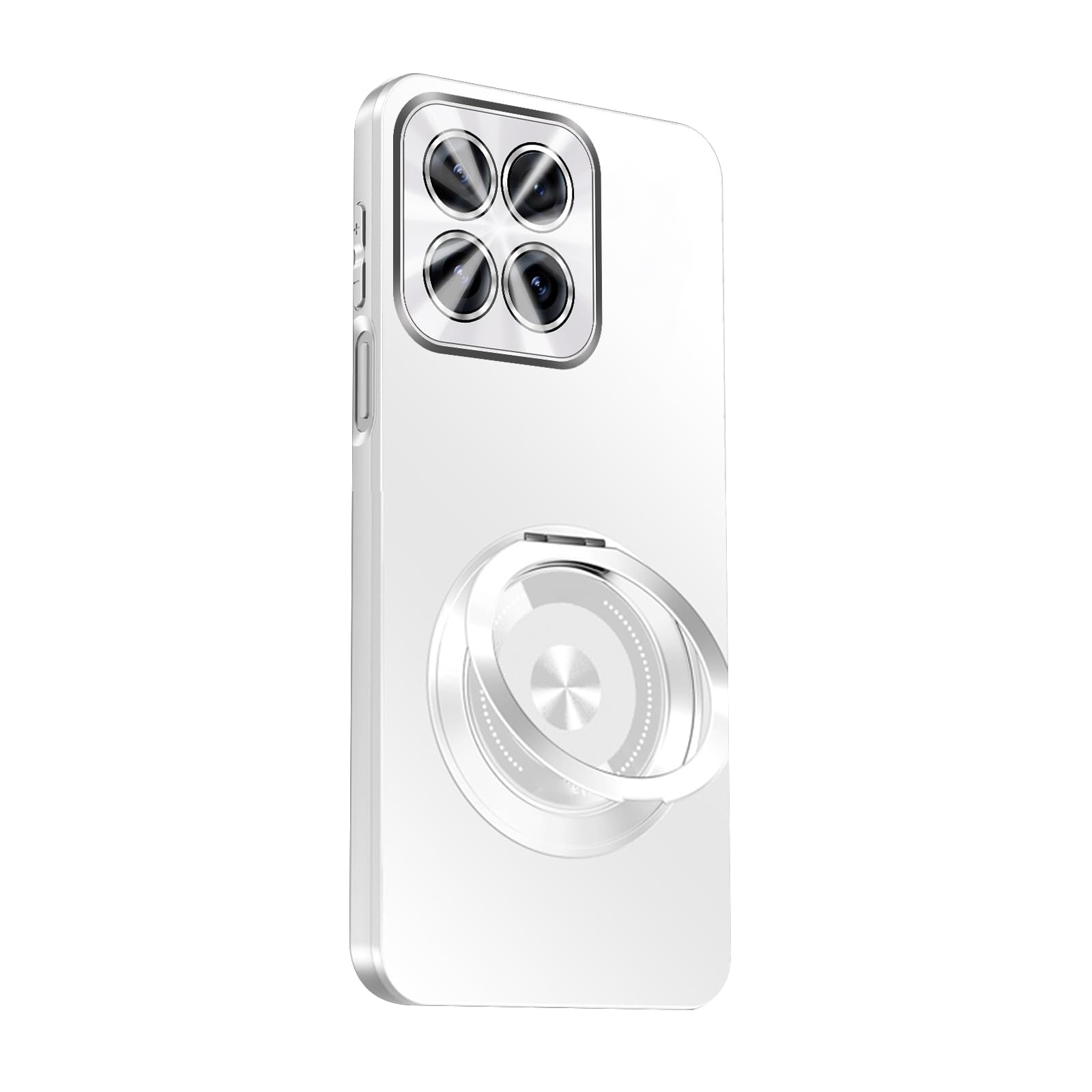 FDUJINH Kickstand Case for Xiaomi 17 Max, Magnetic Cover Full Lens Protection Shockproof Rotating Ring Holder PC Shell,White,17Max