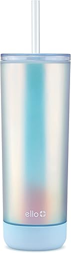 Ello Monterey - Vaso de plástico aislado de doble pared con popote y posavasos incorporados, sin BPA, 24 onzas Ello Monterey - Vaso de plástico aislado de doble pared con popote y posavasos incorporados, sin BPA, 24 onzas