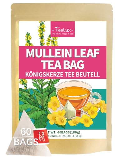 TeeLux Königskerze Tee Beutel 60 Stück Reine Konigskerzenblueten Blatt Vegan Koffeinfrei Natürlicher Kräutertee Königskerzenblüten Tee Königskerzentee Mullein Tea
