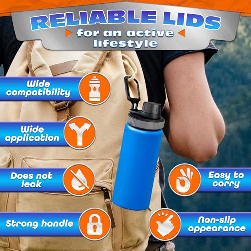 3 Pcs Thermoflask Lid Replacement – Hydro Flask Lid Replacement for Wide Mouth 12 oz, 14 oz, 18 oz, 32 oz, 40 oz, 64 oz – Leak-Proof, Comfortable Grip, Easy Use, and Durable Food-Grade Plastic