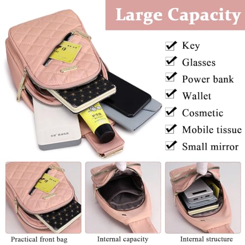 Image of PALAY Crossbody Sling Bag for Women - Oxford Cloth Phone Bag, Stylish Pink Chest Bag, Versatile Fashion Travel Shoulder Bag