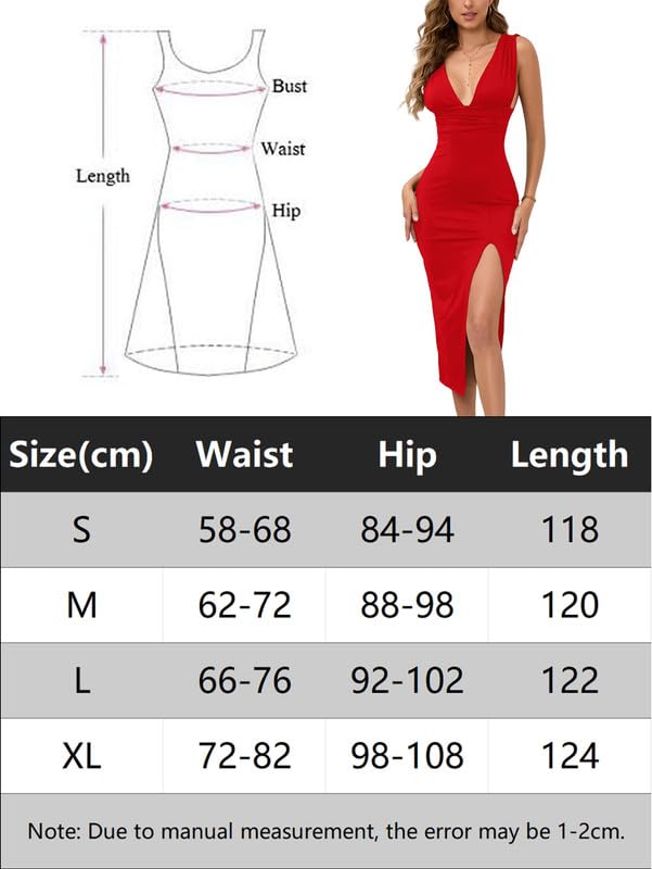 Robe Femme Sexy sans Manches Col en V Profond Robes Longue D'éte Elégant Dos Nu Midi Robe Moulante Casual Bodycon Wrap Robes Plissée avec Fendue de Soirée Cocktail Party Clubwear