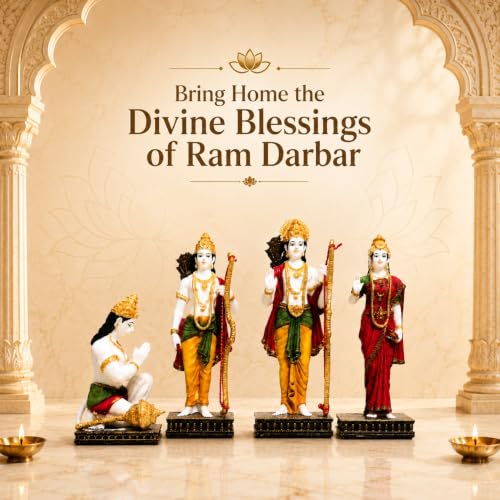 Image of ARMONIA Ram Darbar with Ram, Laxman, Sita & Hanuman Murti Idol Statue for Home Decor Temple | Marble Dust Finish- Multicolour - 22 cm | Best Gift for Wedding & Housewarming (Including Cloth)