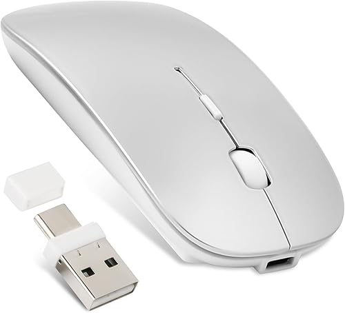WISAGI Mouse inalámbrico USB C Bluetooth para laptopiPadiPhoneMacPCMacBook Air, mouse óptico silencioso portátil recargable con Bluetooth y receptor
