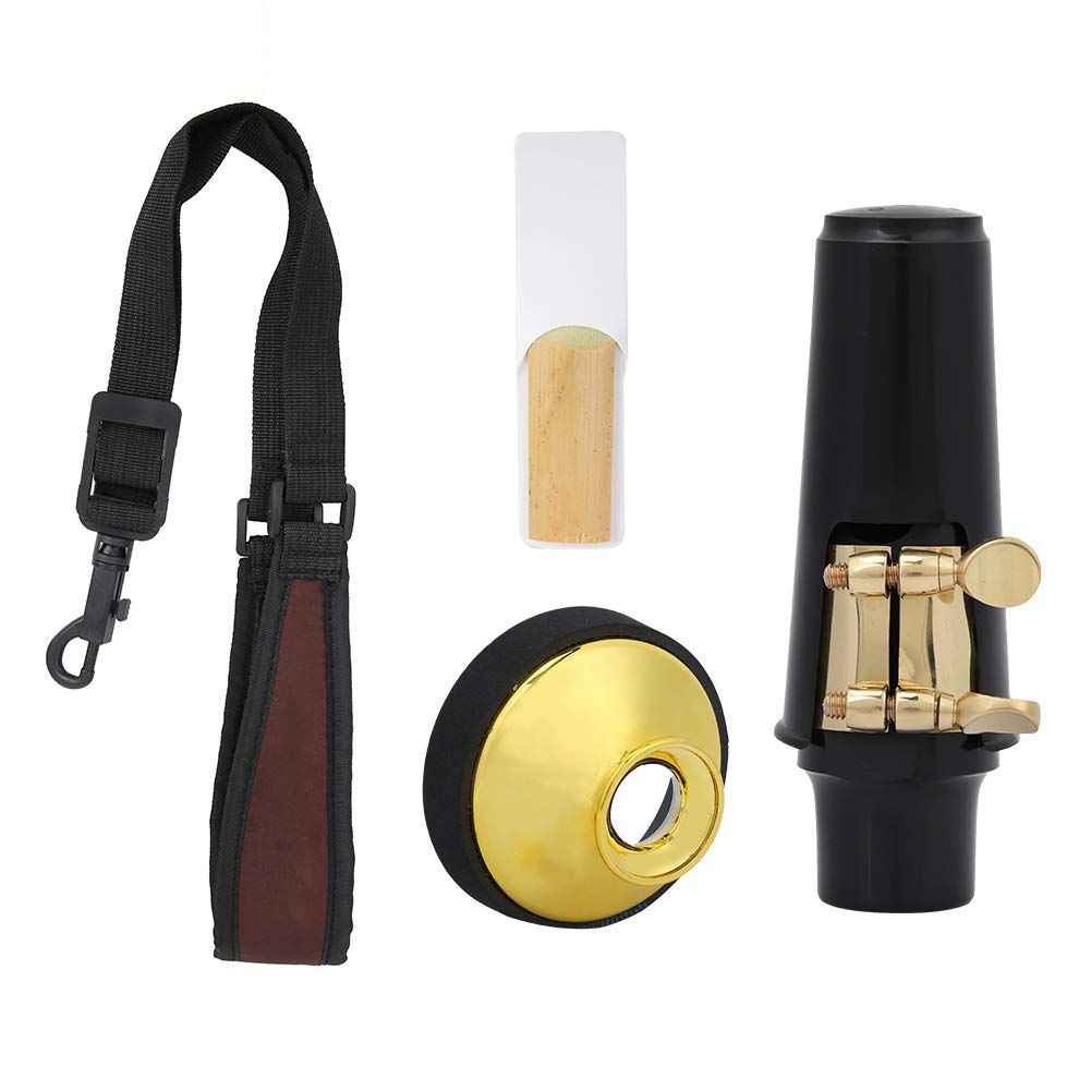 4 en 1 Juego de saxofón Sax Reed Boquilla Silenciador Silenciador Correa para el cuello para accesorio de saxo alto