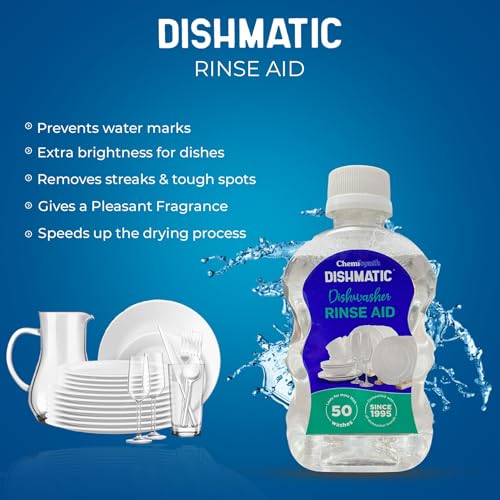 Image of Dishmatic Dishwasher Rinse Aid (250 ml X 4 bottles), Automatic Dishwashing Liquid Regular Combo Pack for Sparkling Clean Dishes Compatible with All Dishwashers